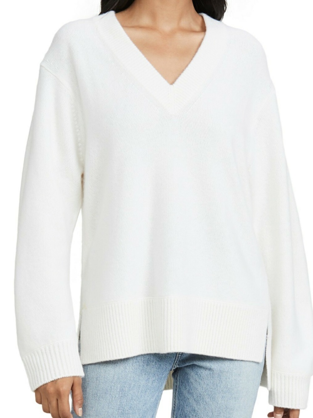 $395 VINCE V-Neck Cashmere Sweater in Ivory EUC/sz M